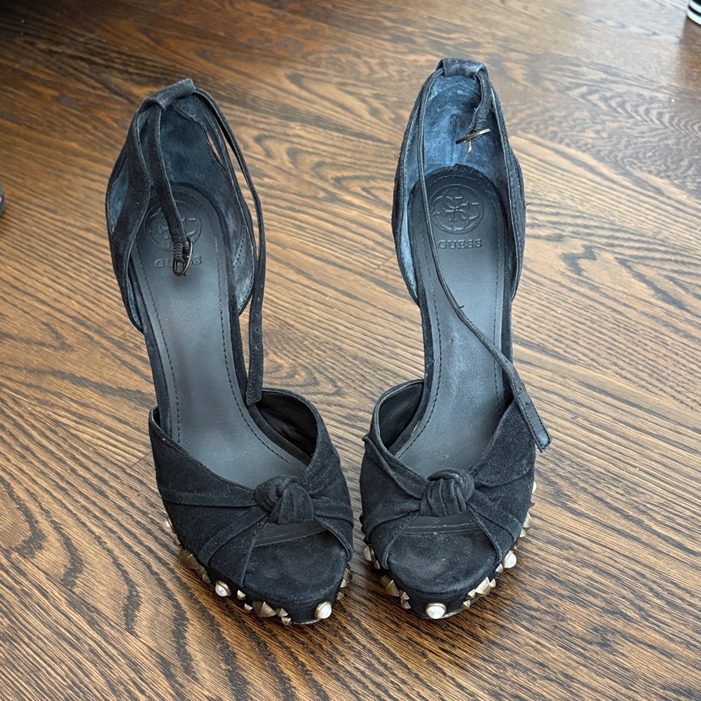 Guess Black Knotted Heels with Stud Accents